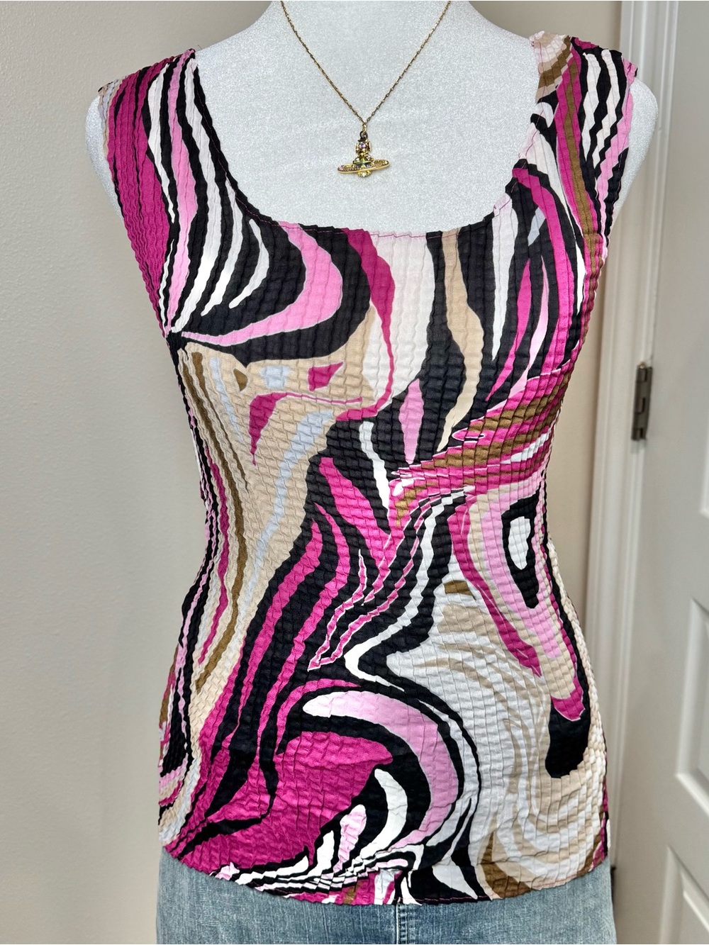 Nicola Women’s Sleeveless Pucci Y2K Printed Pink Medium Cute Tank Top